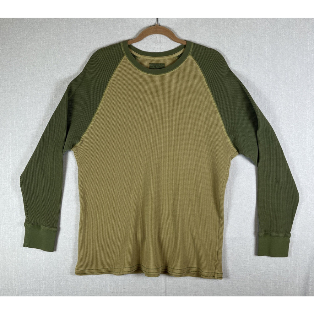 VTG Old Navy Shirt Mens Size XL Army Green Long Sleeve Raglan Waffle Knit Y2K